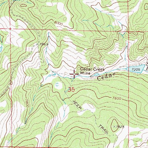 Topographic Map of Cedar Creek Mine, CO