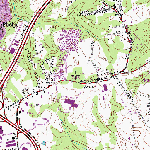 Topographic Map of Westphalia Neighborhood Park, MD