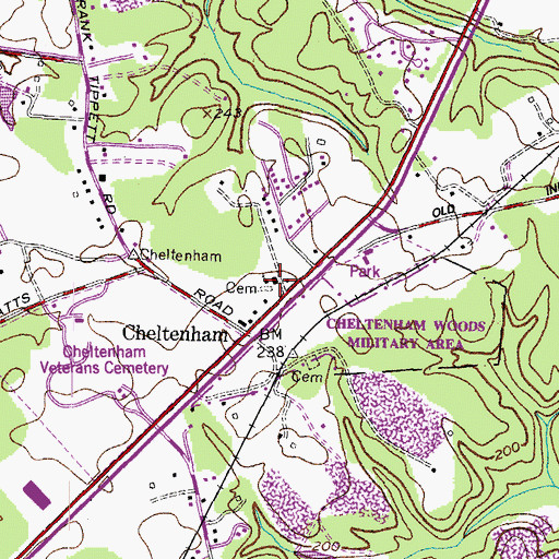 Topographic Map of Cheltenham Cemetery, MD