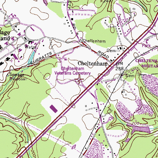 Topographic Map of Cheltenham Veterans Cemetery, MD
