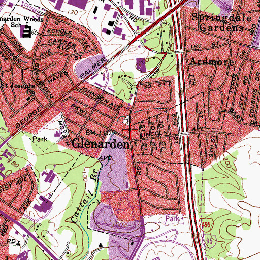 Topographic Map of Glenarden Branch Prince George's County Memorial Library, MD