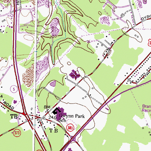 Topographic Map of Gwynn Park Middle School, MD