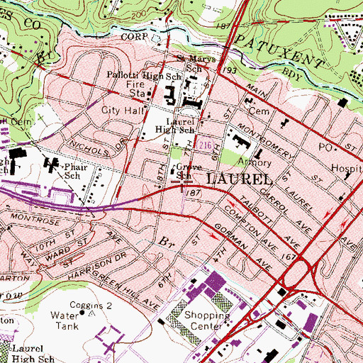 Topographic Map of Laurel Branch Prince George's County Memorial Library, MD