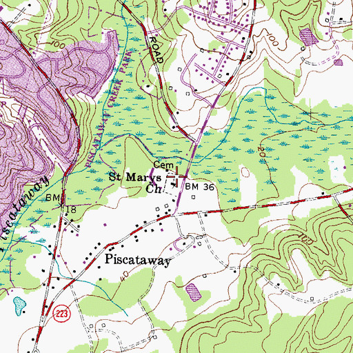 Topographic Map of Saint Marys Cemetery, MD