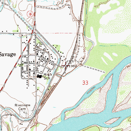 Topographic Map of Savage, MT