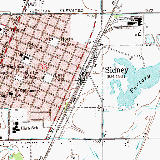 Topographic Map of Sidney, MT