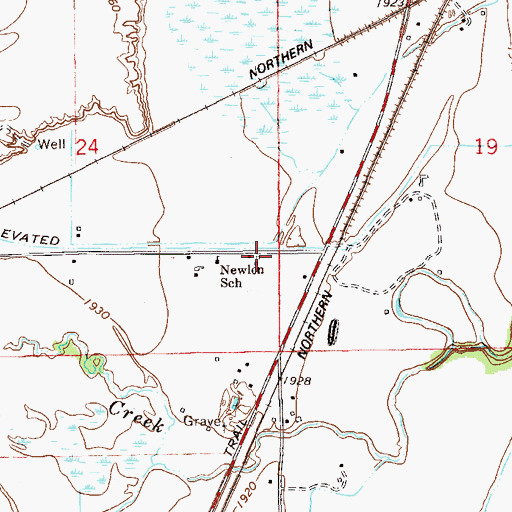 Topographic Map of Newlon Post Office (historical), MT