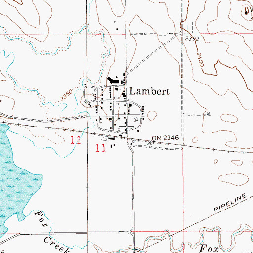 Topographic Map of Lambert Post Office, MT