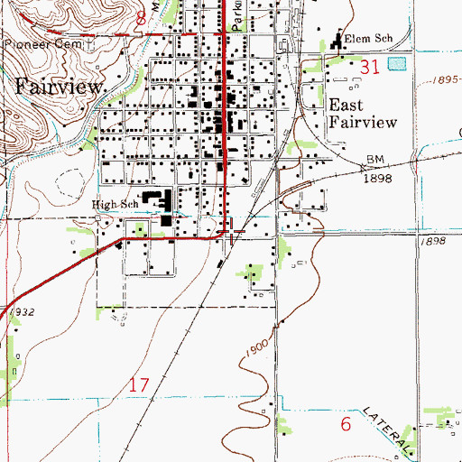 Topographic Map of Fairview, MT