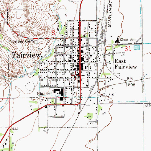 Topographic Map of Fairview Post Office, MT