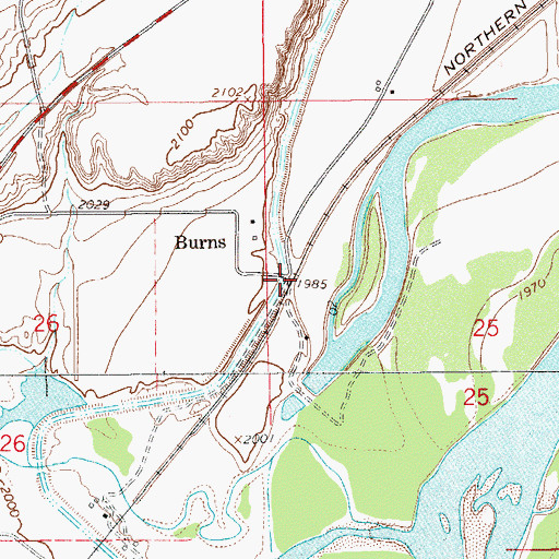 Topographic Map of Burns Post Office (historical), MT