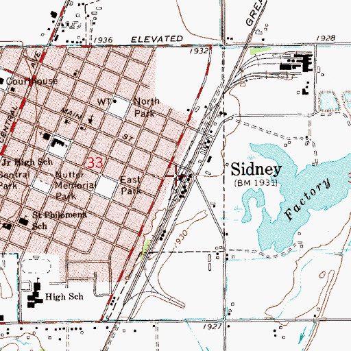 Topographic Map of Roughrider Grain Company Elevator, MT