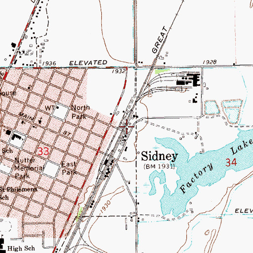 Topographic Map of Nortana Grain Company Elevator, MT