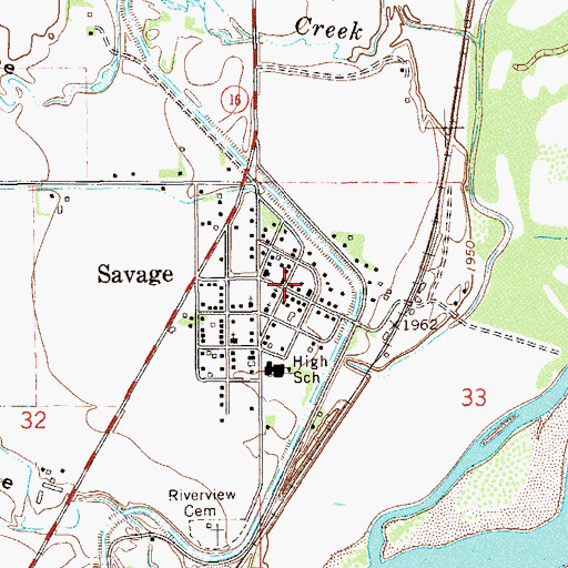 Topographic Map of Savage Volunteer Fire Company, MT