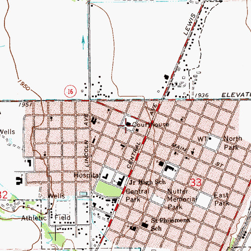 Topographic Map of Richland County Courthouse, MT