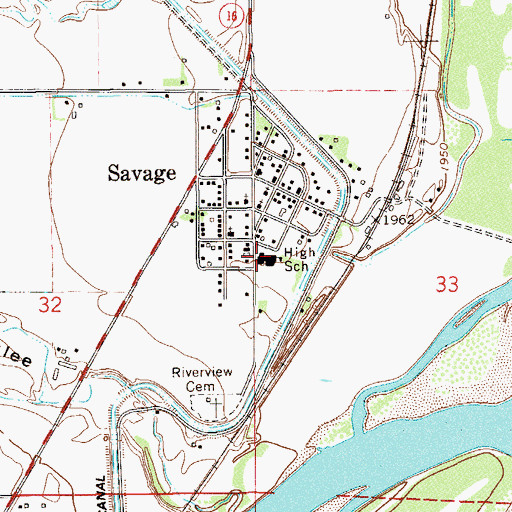 Topographic Map of Savage Public School, MT