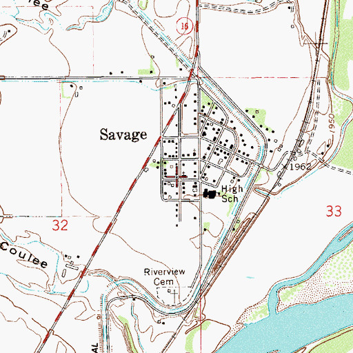 Topographic Map of First Lutheran Church of Savage, MT