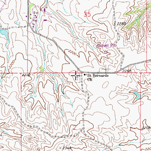 Topographic Map of Saint Bernards Church Cemetery, MT
