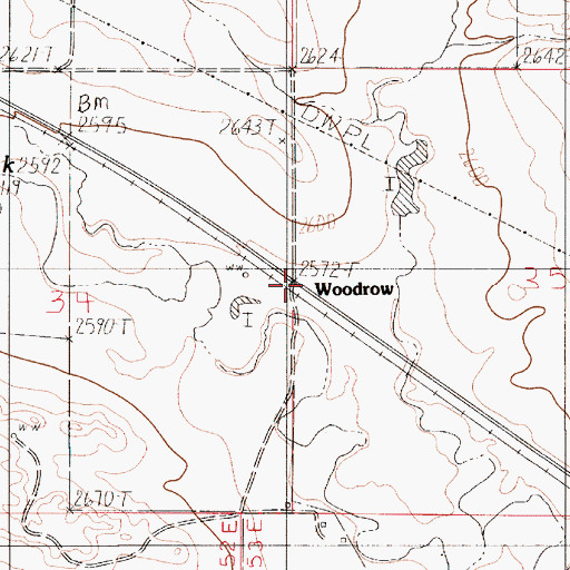 Topographic Map of Woodrow Post Office (historical), MT