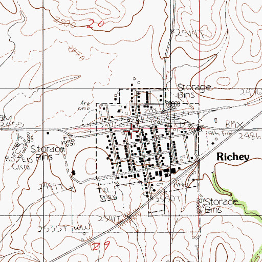 Topographic Map of Richey Post Office, MT