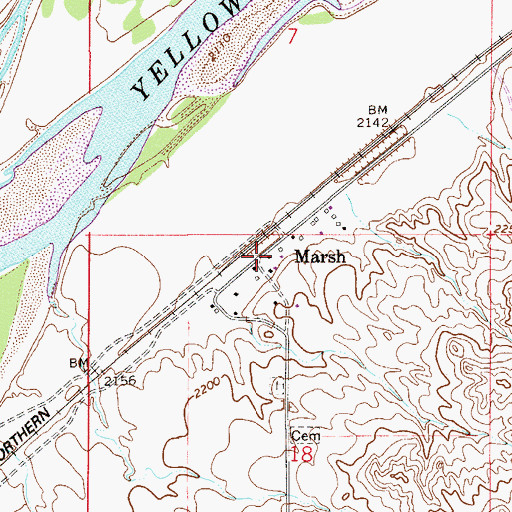 Topographic Map of Marsh Post Office (historical), MT