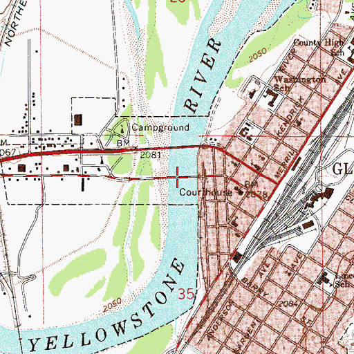 Topographic Map of Bell Street Bridge (historical), MT
