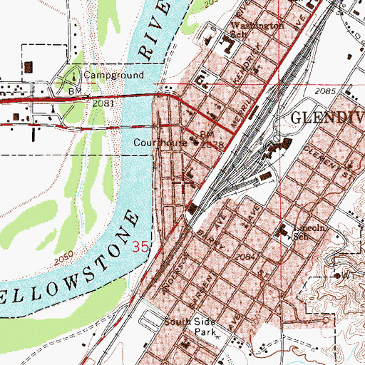 Topographic Map of Glendive Fire Department, MT