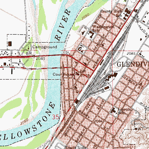 Topographic Map of Dawson County Courthouse, MT