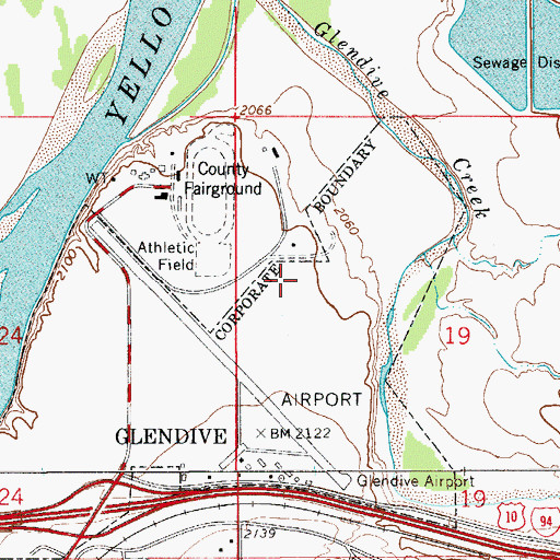 Topographic Map of Glendive Police Department, MT
