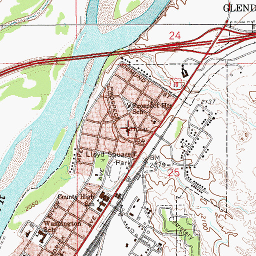 Topographic Map of Glendive Community Hospital (historical), MT