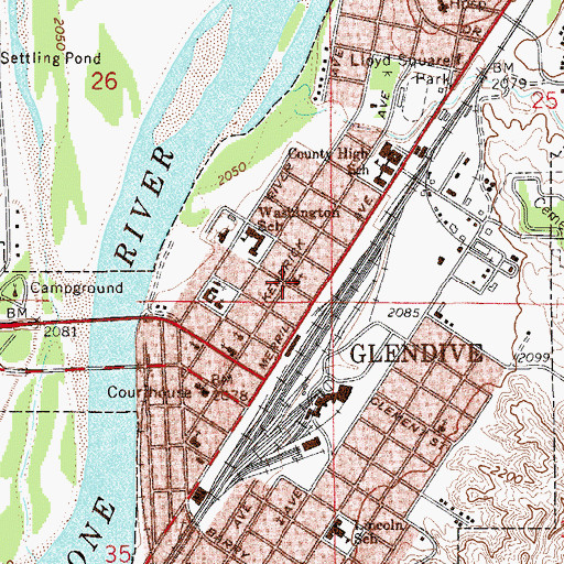 Topographic Map of Glendive Evangelical Church, MT