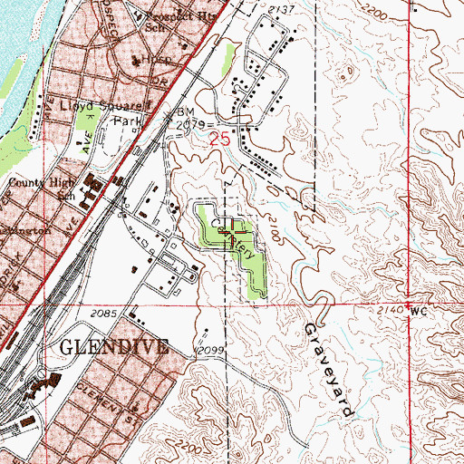 Topographic Map of Dawson County Cemetery, MT