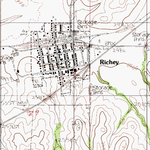 Topographic Map of Richey Rest Area, MT