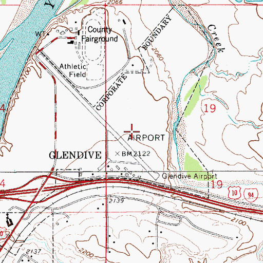 Topographic Map of Glendive Airport (historical), MT