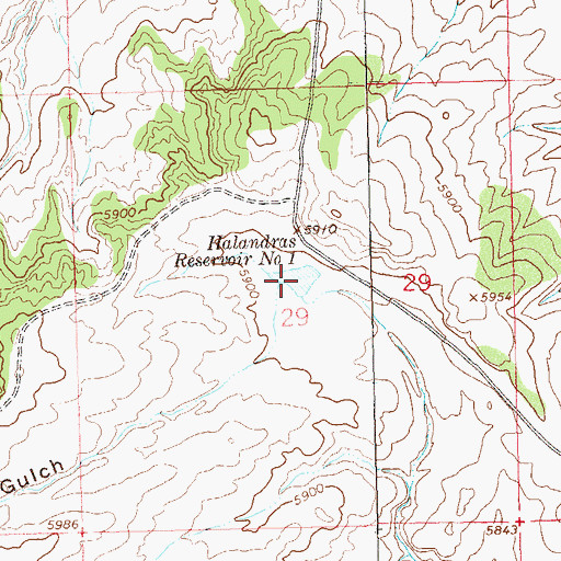 Topographic Map of Halandras Reservoir Number 1, CO
