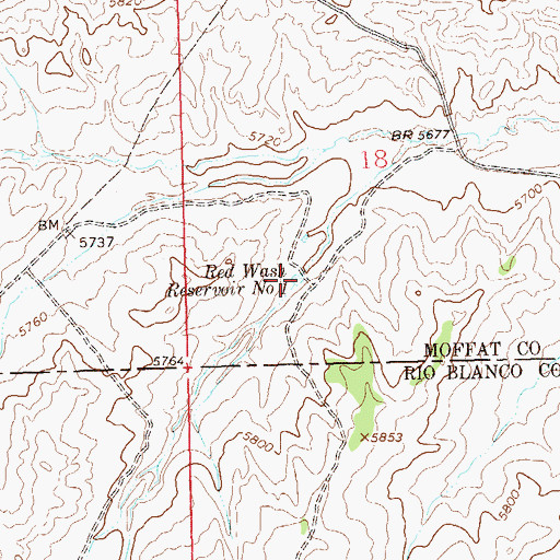 Topographic Map of Red Wash Reservoir Number 1, CO