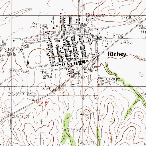 Topographic Map of Richey Public Schools, MT