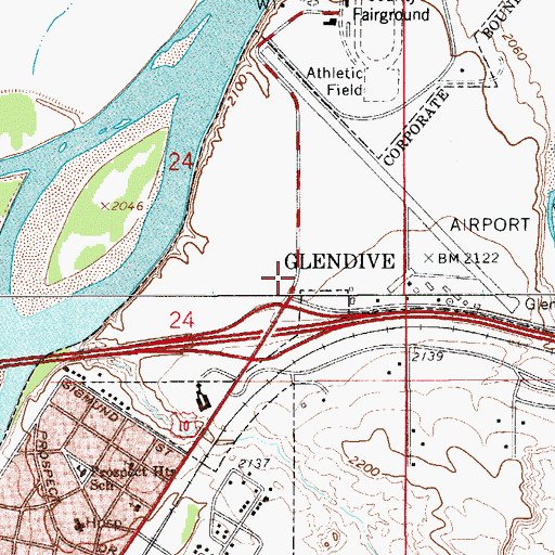 Topographic Map of Glendive Campground, MT