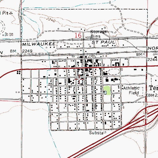 Topographic Map of Terry Post Office, MT