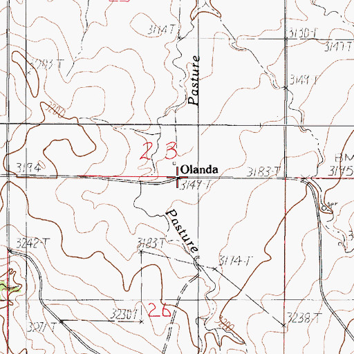 Topographic Map of Olanda Post Office (historical), MT