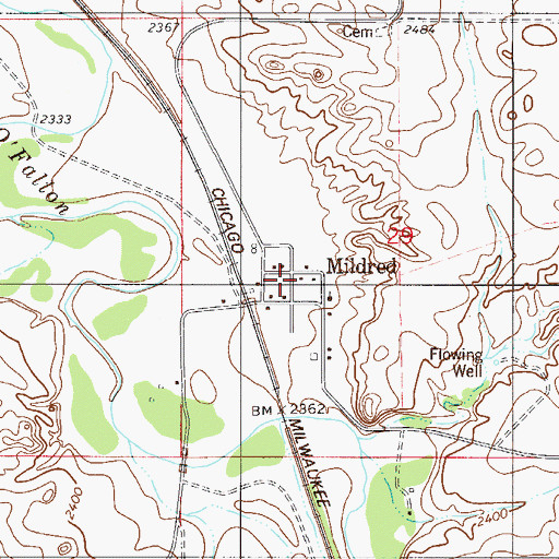 Topographic Map of Mildred Post Office (historical), MT