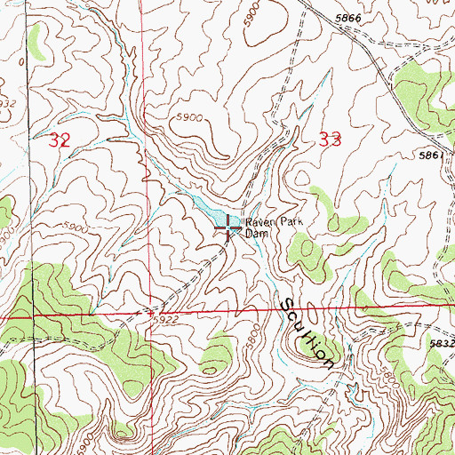 Topographic Map of Raven Park Dam, CO