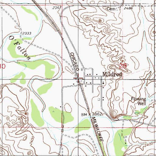 Topographic Map of Mildred, MT