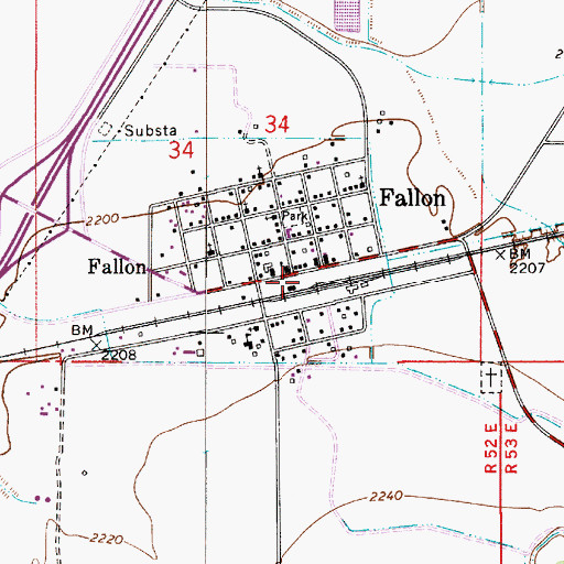 Topographic Map of Fallon, MT