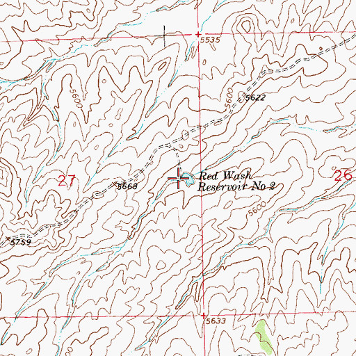 Topographic Map of Red Wash Reservoir Number 2, CO