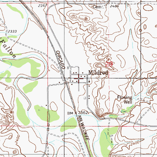 Topographic Map of Mildred School (historical), MT