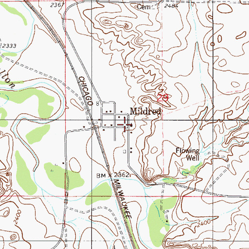 Topographic Map of Mildred Community Church, MT