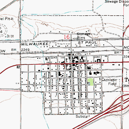 Topographic Map of Prairie County Courthouse, MT