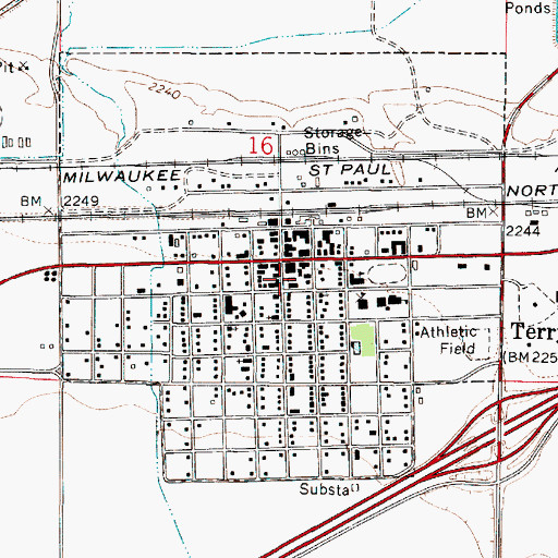 Topographic Map of Prairie County Sheriff's Office, MT