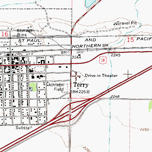 Topographic Map of Prairie Drive-In Theater, MT